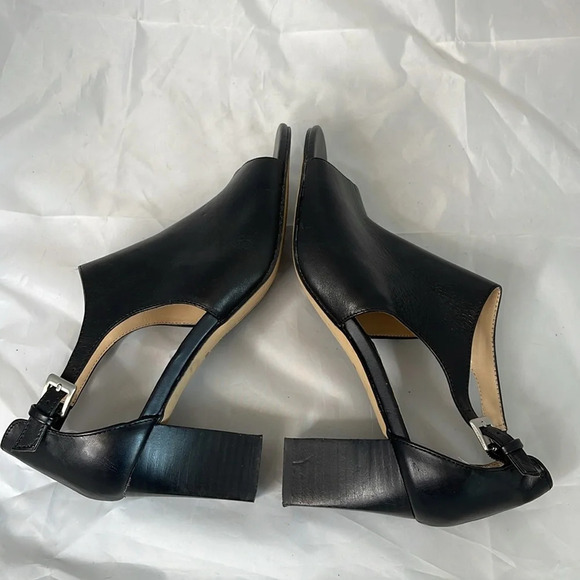 ADRIENNE VITTADINI Ricochet Open Toe Shoes Black Fine Leather Block Heel 9.5 - Picture 6 of 11